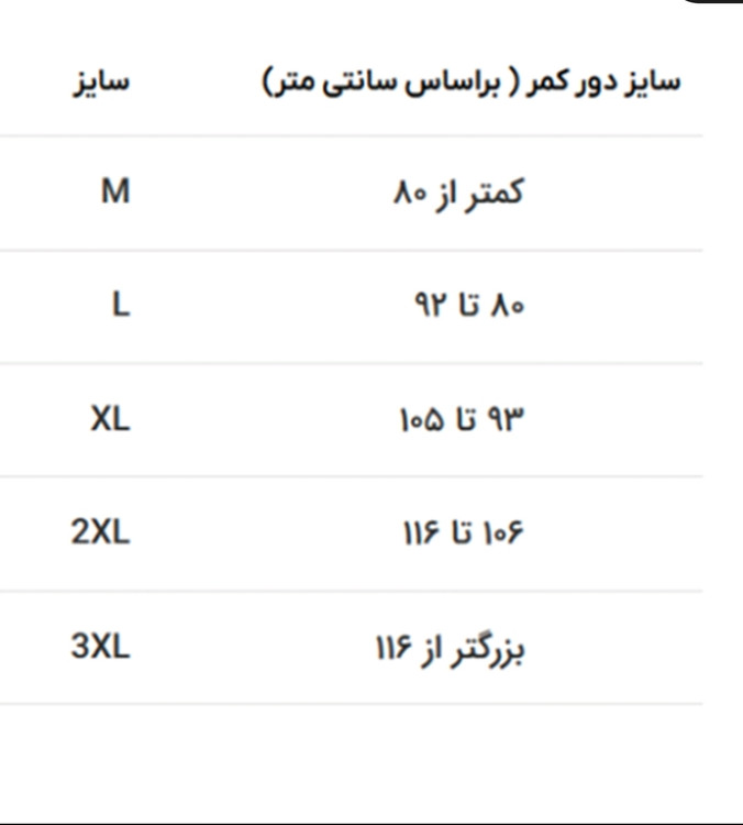 راهنمای انتخاب سایز